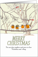 Christmas Nephew And Niece In Law Red Robins On Tree Branch Snowing card