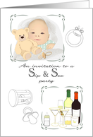Sip And See Baby Shower Invitation Infant Teddy And Adult Beverages card