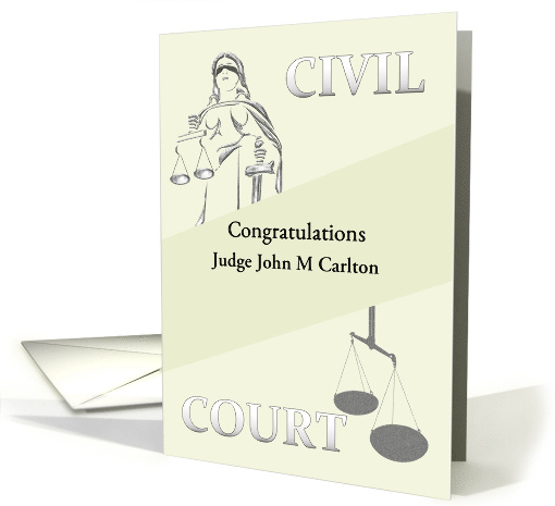 Becoming Civil Court Judge Lustitia Custom Congratulations card