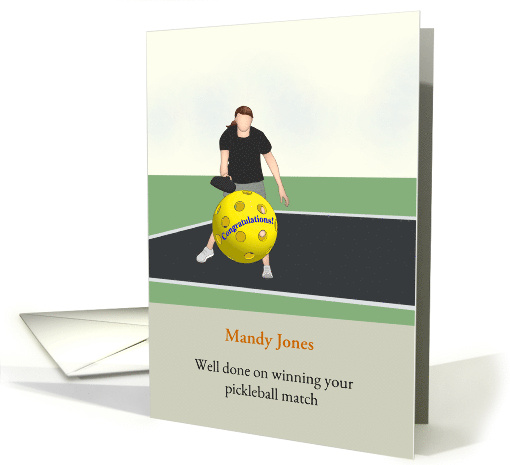 Winning Pickleball Match Female Player In Action Congratulations card