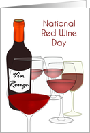 National Red Wine Day A Bottle Of Vin Rouge and Glasses Of Red card