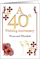 Custom 40th Ruby Wedding Anniversary Dry Martini And Red Roses card