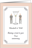 Wedding Anniversary Gay Couple Raising A Toast Dry Martini Custom card