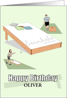 Birthday Cornhole Theme Male and Female Players Board and Bags card