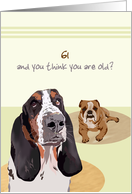 Custom Age You Think You Are Old Basset Hound and Boxer Birthday card