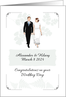 Wedding Congratulations Grandson and Wife Soft Blue Fern Foliage card