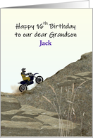 Custom Name 16th Birthday Grandson Riding Dirt Bike Rocky Terrain card