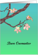 Buon Onomastico Italian Happy Name Day Delicate Blooms on Branch Blank Inside card