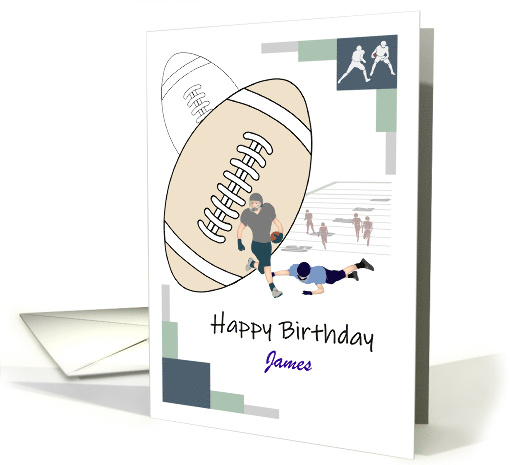 Custom Name Birthday for Him Young Man Football Players in a Game card