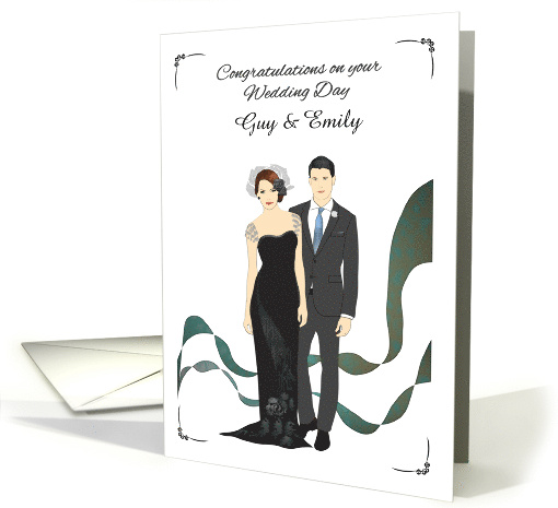 Wedding Congratulations Groom and Bride in Black Wedding Gown card