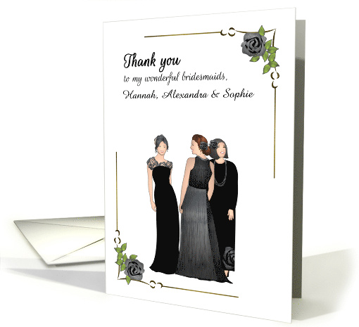 Custom Thank You BridesMaids Ladies in Elegant Black Gowns card