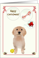 Christmas Retriever Puppy Wishing for Bone May Your Wishes Come True card