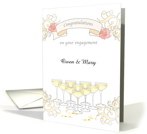 Custom Congratulations Engagement Glasses of Champagne Pink Roses card