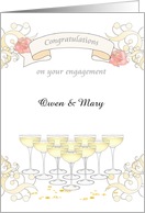Custom Congratulations Engagement Glasses of Champagne Pink Roses card