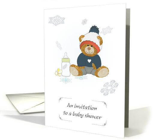 Invitation Winter Baby Shower Teddy in Cute Winter Clothes card