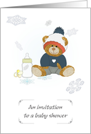 Invitation Winter Baby Shower Teddy in Cute Winter Clothes card