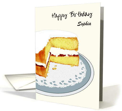 Custom Birthday Big Iced Sponge Cake With a Slice Taken Out card