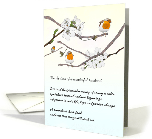 Loss of Husband Symbolism of Robin BIrd Perched on Branches card