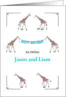 Custom Birthday Twin Boys Giraffes Playing Football and Running card