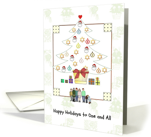 Chrismukkah for Children Star of David and Santa in Tree Outline card