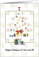 Chrismukkah for Children Star of David and Santa in Tree Outline card