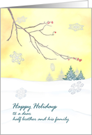 Happy Holidays Half Brother and Family Dawn over Snow Covered Fields card