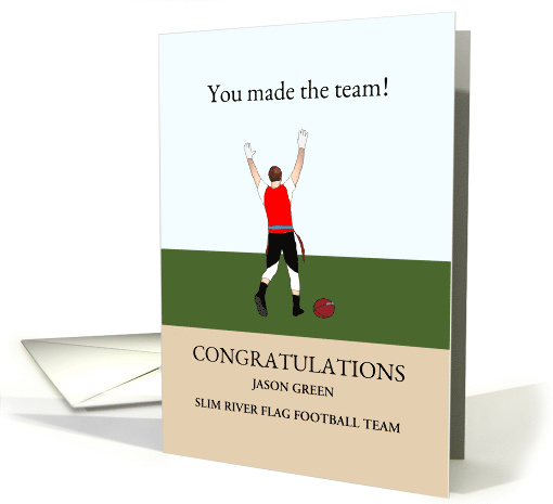 Custom Congratulations Male Player Making the Flag Football Team card