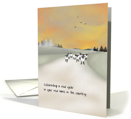 1st New Year New Home in Country Sheep Walking Down Icy Lane card
