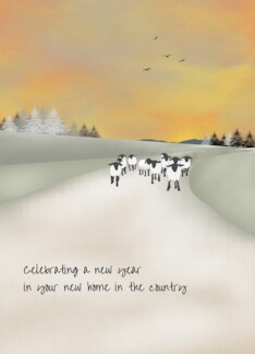 1st New Year New Home in Country Sheep Walking Down Icy Lane