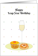 Leap Year Birthday Cupcake Doughnut Washed Down with Champagne card