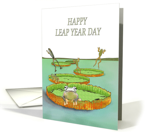 Leap Year Day Frogs Leaping Off Lily Pads card (1813790)