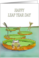 Leap Year Day Frogs Leaping Off Lily Pads card