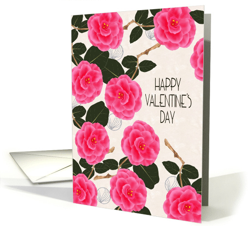 Valentine's Day Pink Camellia Flowers and Foliage card (1814236)