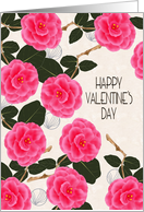 Valentine’s Day Pink Camellia Flowers and Foliage card