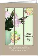 Valentine’s Day Like a Sister to Me Triptych Lisianthus Drawing card