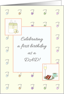 First Birthday as a Dad Colorful Diaper Pins Cake Champagne Formula card
