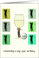 Custom Leap Year Birthday Male Golfer Profile as Wine Glass Stem card