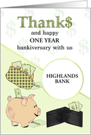 Banking Anniversary Custom Year Thanks Client Piggy Bank Purse Wallet card