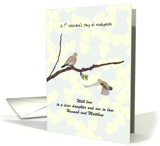 Newlyweds First Valentine's Day Doves Custom Relation and Name card