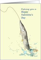 Northern Pike Fish on a Line Valentine’s Day card