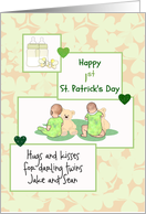 Twin Babies First St Patrick’s Day Twins Playing with Teddy Bears card