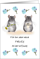 Birthday for Niece Chinchilla Holding Daisy and Greeting Flag card