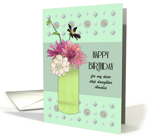 Birthday Step Daughter Vase of Flowers Geometric Design card (1840764)
