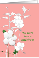 Appreciation for a Good Friend Pretty White Hibiscus Flowers on Pink card