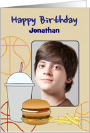 Photo Card Birthday for Male Teenager Hamburger Fries Milkshake card