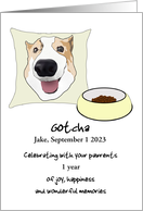Pet Adoption Anniversary Dog Cushion and Food Custom Name Date card