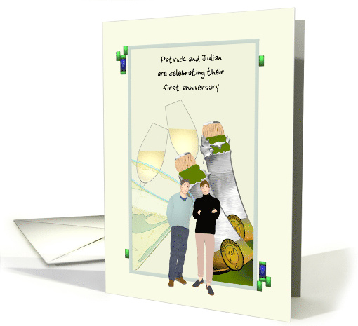 Wedding Anniversary Gay Couple Standing Together Champagne Toast card