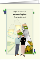 Wedding Anniversary Gay Couple Standing Together Champagne Toast card
