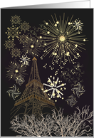 Birthday on Bastille Day Fireworks in Night Sky Eiffel Tower card