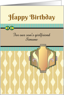 Birthday Son’s Girlfriend Geometric Designs in Beige Yellow Green card